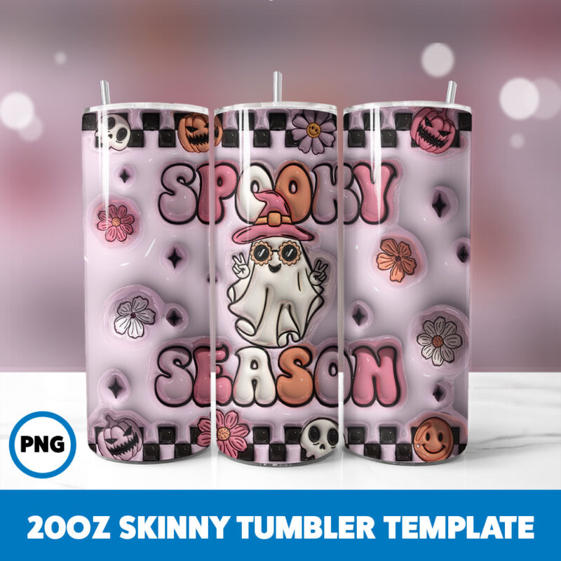 3D Inflated Halloween Spooky Season 87 20oz Skinny Tumbler Sublimation Design