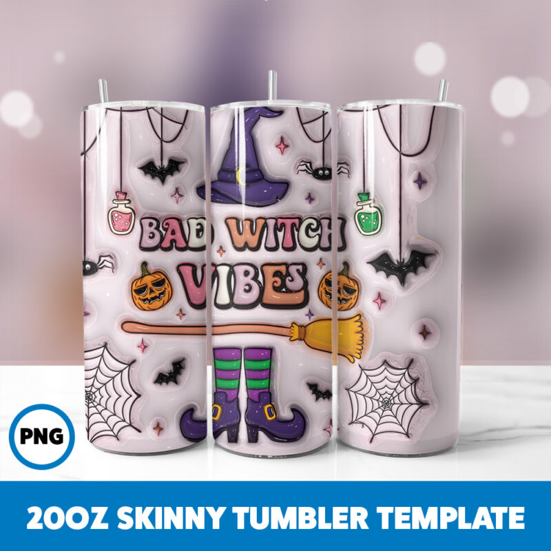 3D Inflated Halloween Spooky Season 92 20oz Skinny Tumbler Sublimation Design