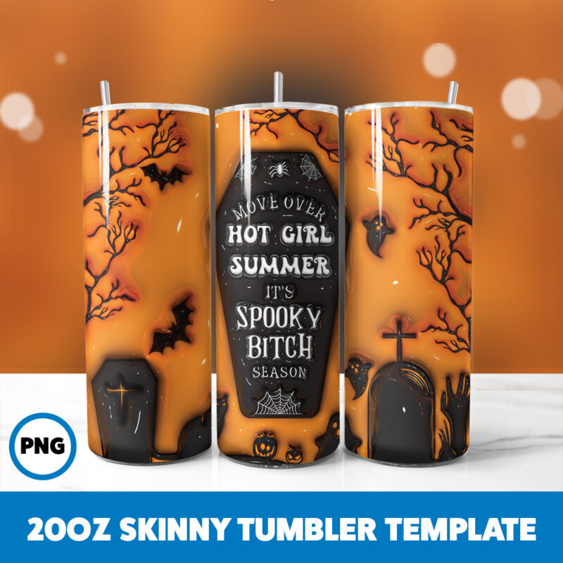 3D Inflated Halloween Spooky Season 96 20oz Skinny Tumbler Sublimation Design