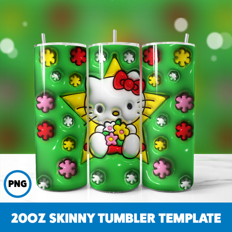 3D Inflated Hello Kitty 1 20oz Skinny Tumbler Sublimation Design