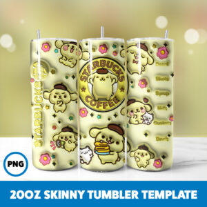 3D Inflated Hello Kitty 4 20oz Skinny Tumbler Sublimation Design