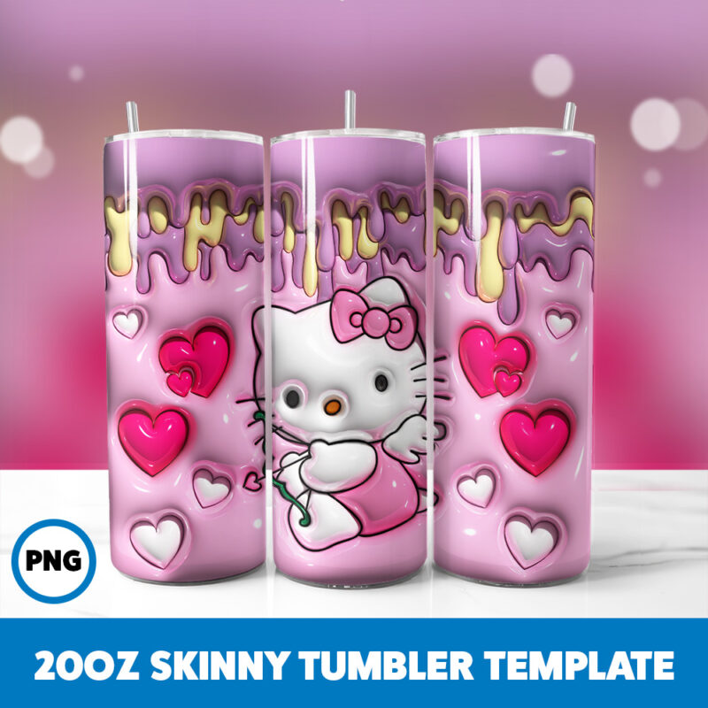 3D Inflated Hello Kitty 5 20oz Skinny Tumbler Sublimation Design