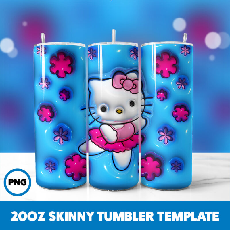 3D Inflated Hello Kitty 6 20oz Skinny Tumbler Sublimation Design