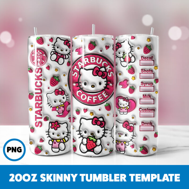 3D Inflated Hello Kitty 8 20oz Skinny Tumbler Sublimation Design
