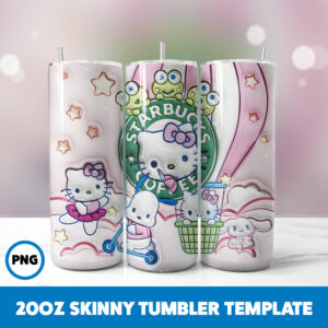 3D Inflated Hello Kitty 9 20oz Skinny Tumbler Sublimation Design