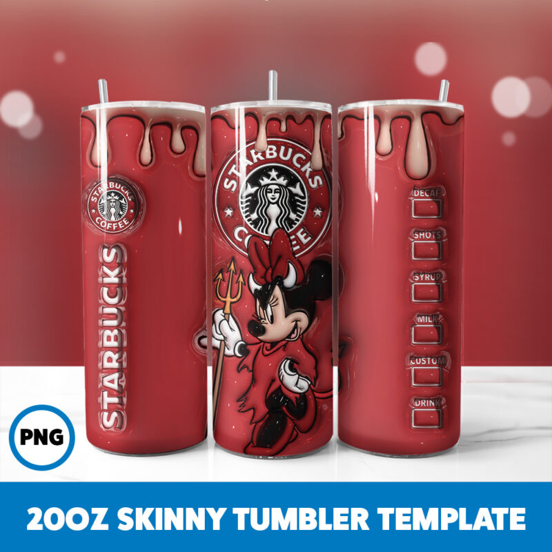 3D Inflated Mickey Mouse 17 20oz Skinny Tumbler Sublimation Design