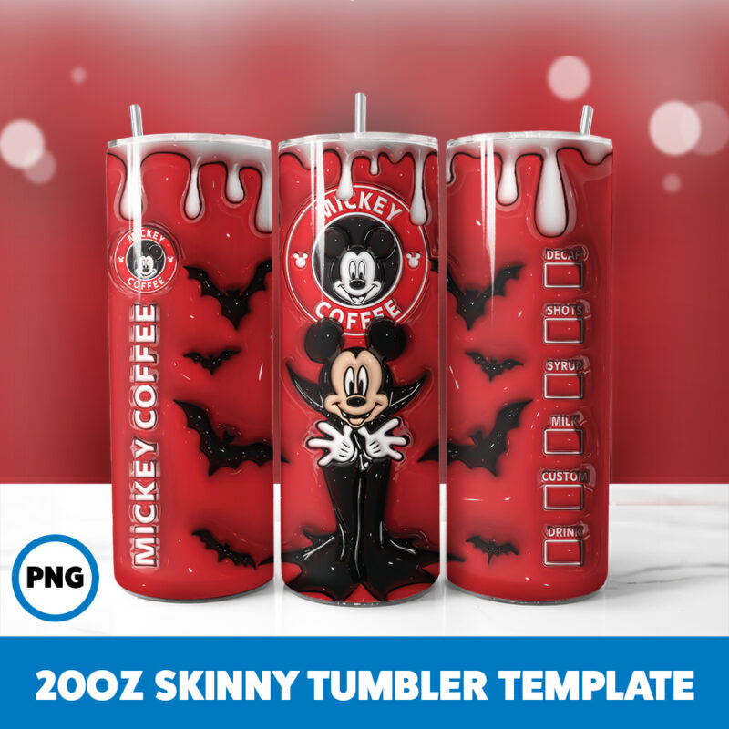 3D Inflated Mickey Mouse 22 20oz Skinny Tumbler Sublimation Design