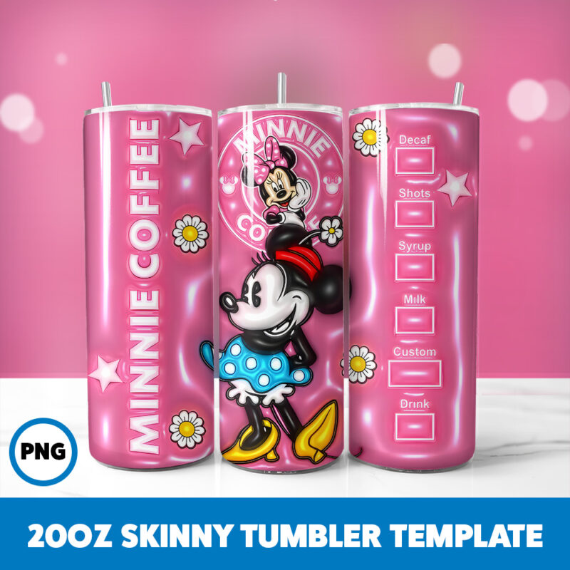 3D Inflated Mickey Mouse 38 20oz Skinny Tumbler Sublimation Design