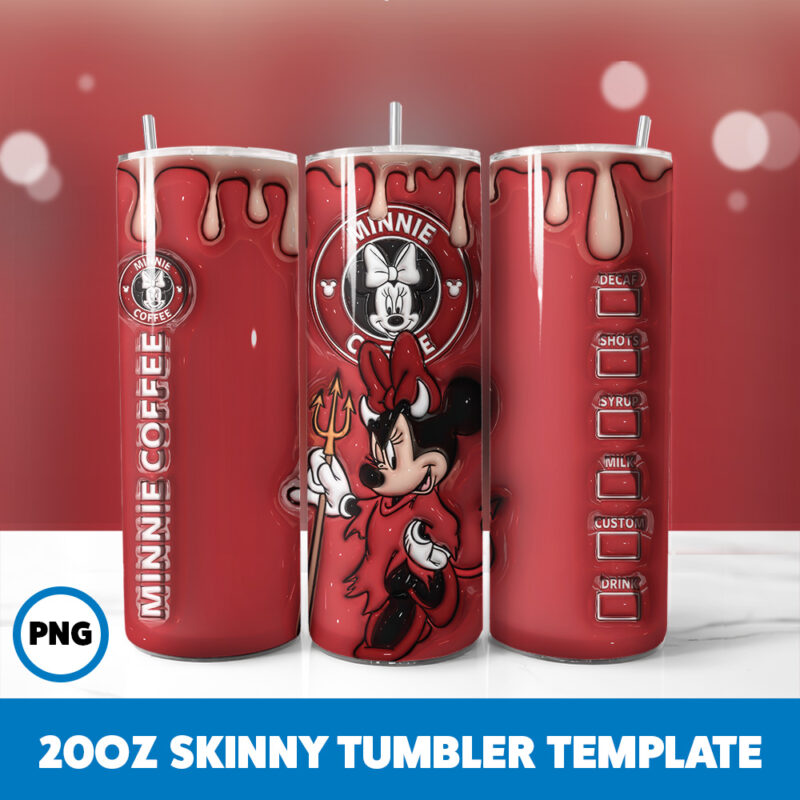 3D Inflated Mickey Mouse 4 20oz Skinny Tumbler Sublimation Design