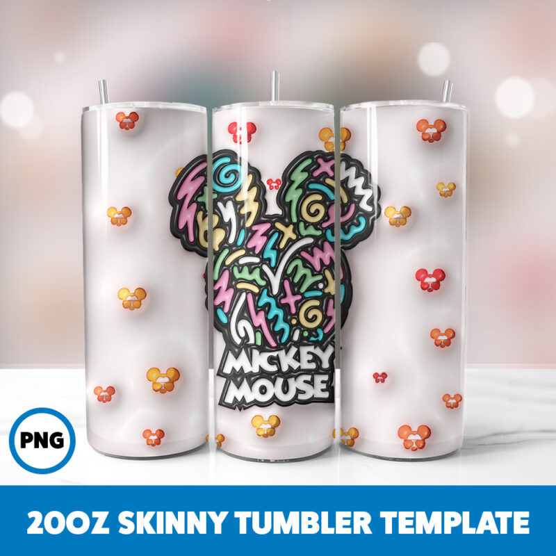 3D Inflated Mickey Mouse 50 20oz Skinny Tumbler Sublimation Design