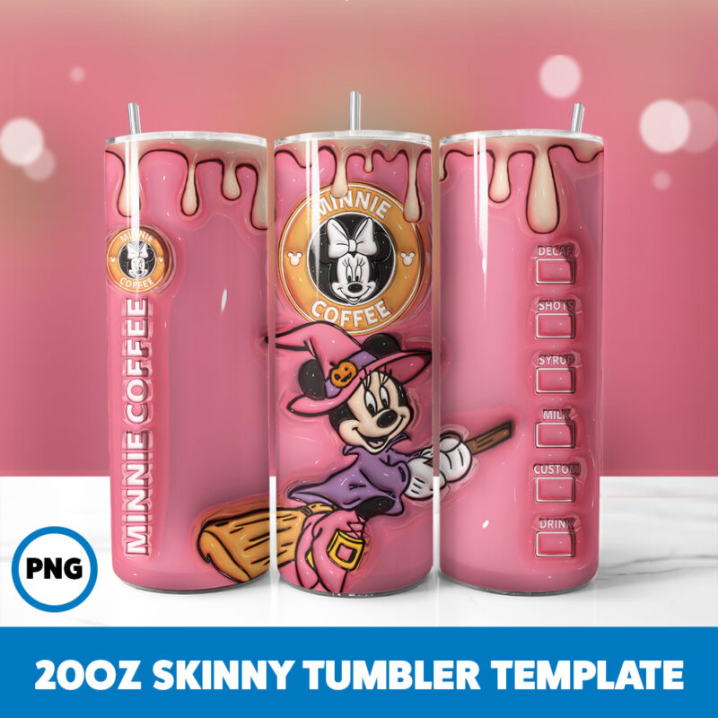 3D Inflated Mickey Mouse 6 20oz Skinny Tumbler Sublimation Design