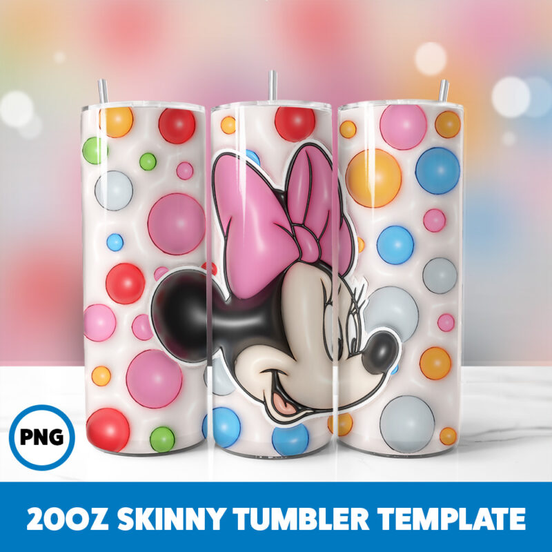 3D Inflated Mickey Mouse 60 20oz Skinny Tumbler Sublimation Design