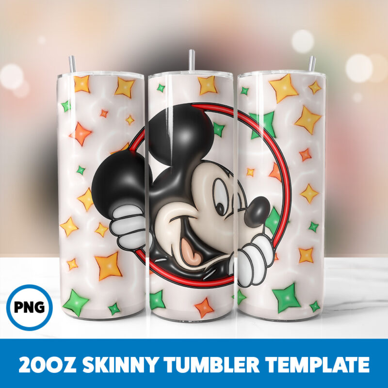 3D Inflated Mickey Mouse 61 20oz Skinny Tumbler Sublimation Design