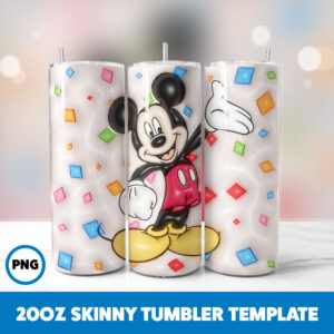 3D Inflated Mickey Mouse 66 20oz Skinny Tumbler Sublimation Design