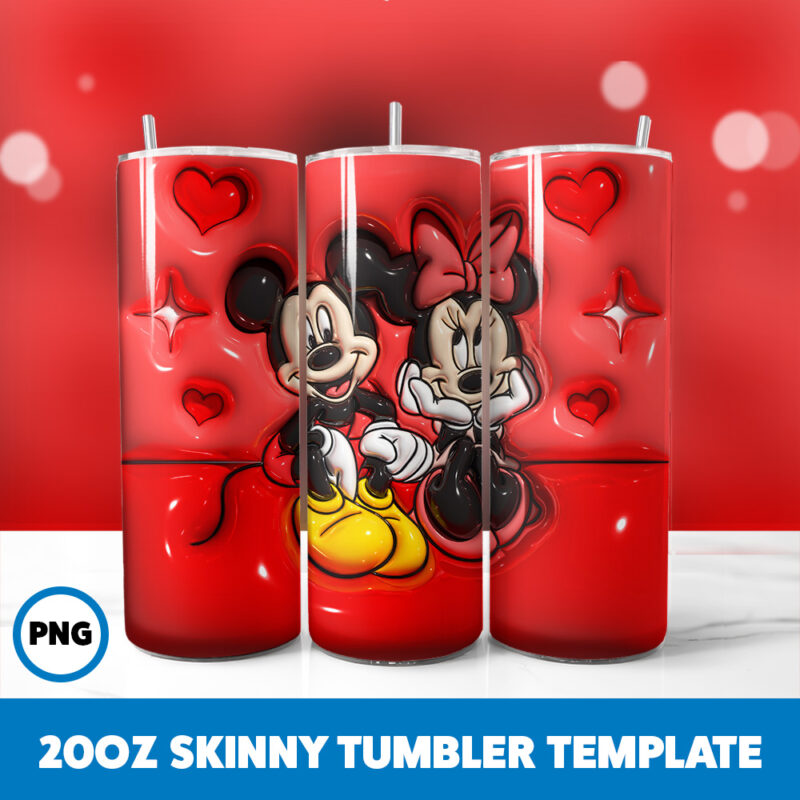 3D Inflated Mickey Mouse 74 20oz Skinny Tumbler Sublimation Design