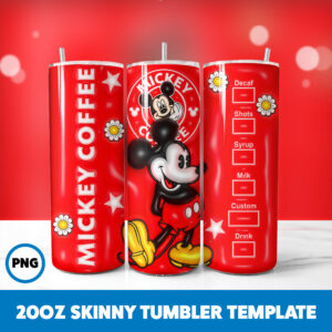 3D Inflated Mickey Mouse 80 20oz Skinny Tumbler Sublimation Design