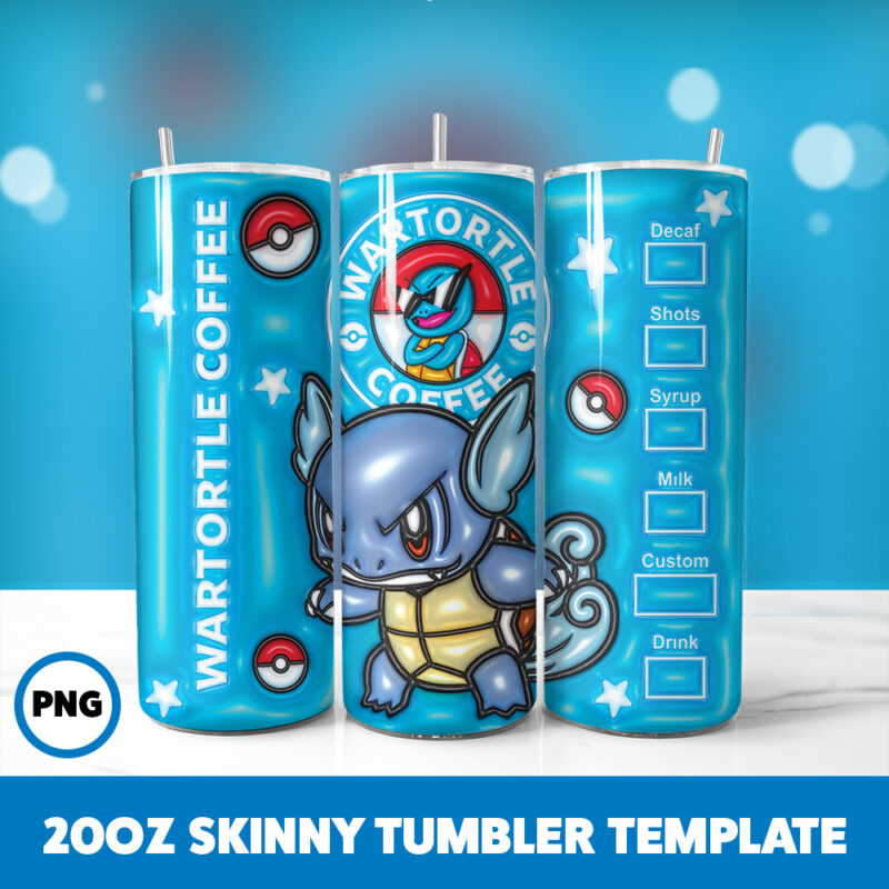 3D Inflated Pokemon Video Games 1 20oz Skinny Tumbler Sublimation Design