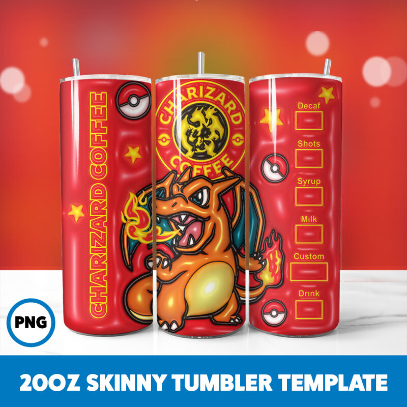 3D Inflated Pokemon Video Games 15 20oz Skinny Tumbler Sublimation Design