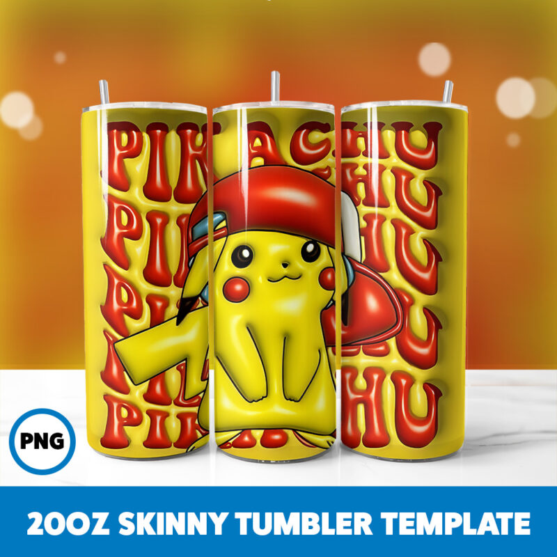 3D Inflated Pokemon Video Games 19 20oz Skinny Tumbler Sublimation Design