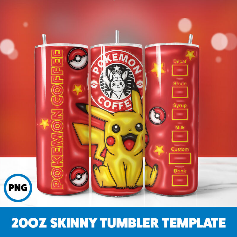 3D Inflated Pokemon Video Games 20 20oz Skinny Tumbler Sublimation Design