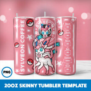3D Inflated Pokemon Video Games 23 20oz Skinny Tumbler Sublimation Design