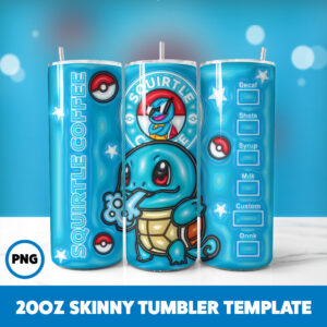 3D Inflated Pokemon Video Games 24 20oz Skinny Tumbler Sublimation Design