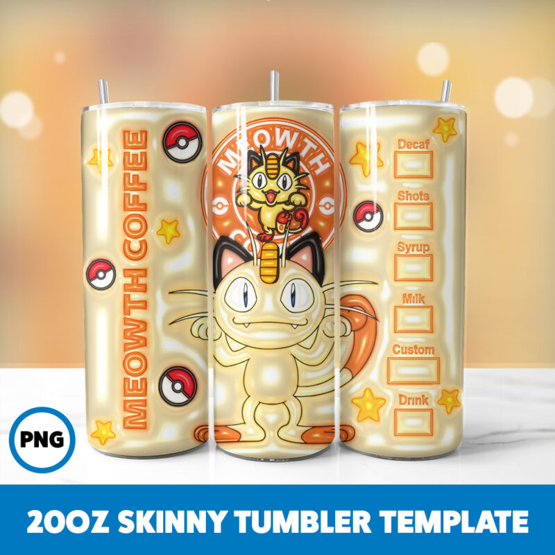 3D Inflated Pokemon Video Games 7 20oz Skinny Tumbler Sublimation Design