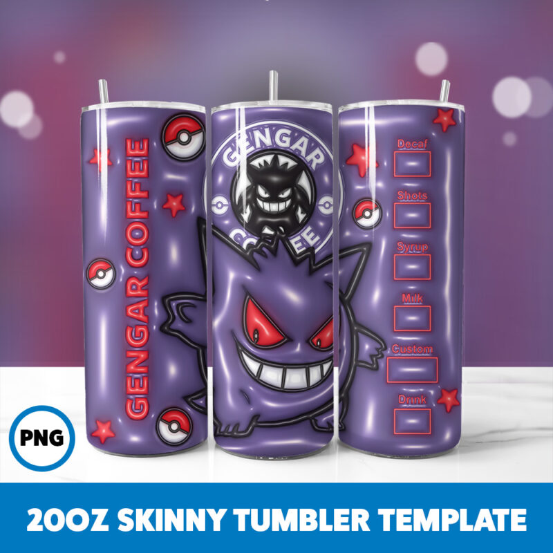 3D Inflated Pokemon Video Games 9 20oz Skinny Tumbler Sublimation Design
