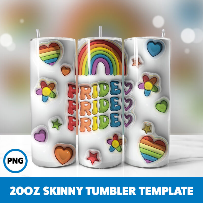 3D Inflated Pride 6 20oz Skinny Tumbler Sublimation Design