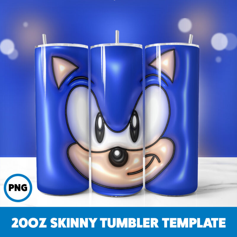 3D Inflated Sonic Video Games 3 20oz Skinny Tumbler Sublimation Design