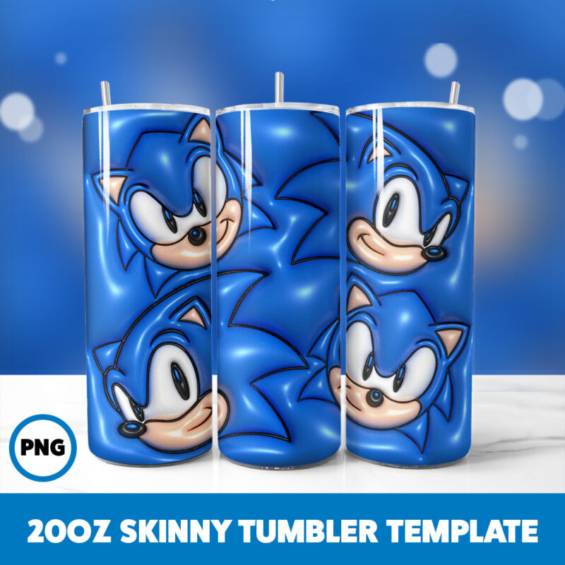3D Inflated Sonic Video Games 5 20oz Skinny Tumbler Sublimation Design