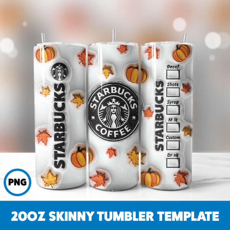 3D Inflated Starbucks 10 20oz Skinny Tumbler Sublimation Design