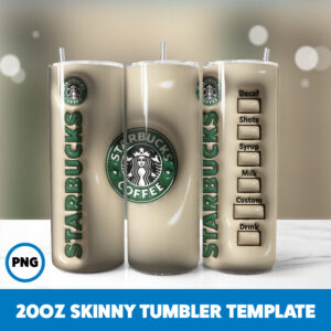 3D Inflated Starbucks 153 20oz Skinny Tumbler Sublimation Design