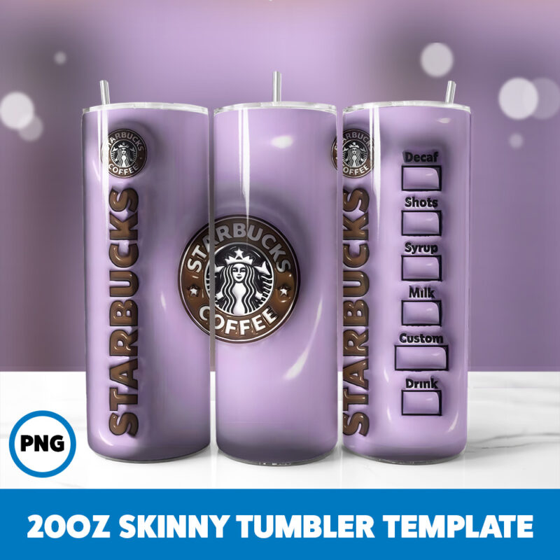 3D Inflated Starbucks 162 20oz Skinny Tumbler Sublimation Design