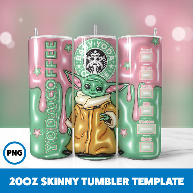 3D Inflated Starbucks 17 20oz Skinny Tumbler Sublimation Design