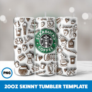 3D Inflated Starbucks 188 20oz Skinny Tumbler Sublimation Design