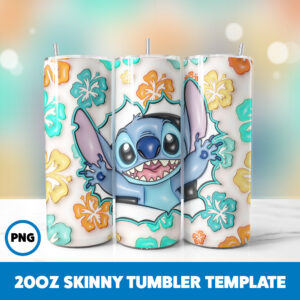 3D Inflated Stitch 12 20oz Skinny Tumbler Sublimation Design