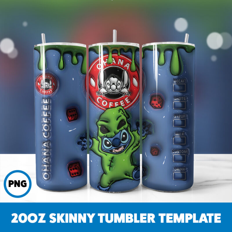 3D Inflated Stitch 28 20oz Skinny Tumbler Sublimation Design