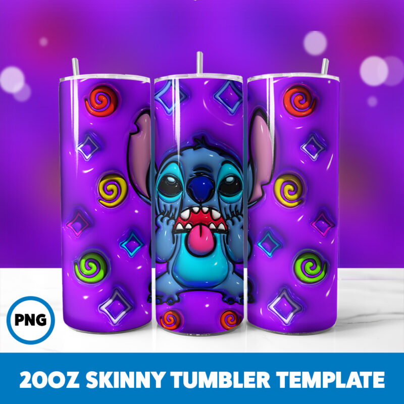3D Inflated Stitch 3 20oz Skinny Tumbler Sublimation Design