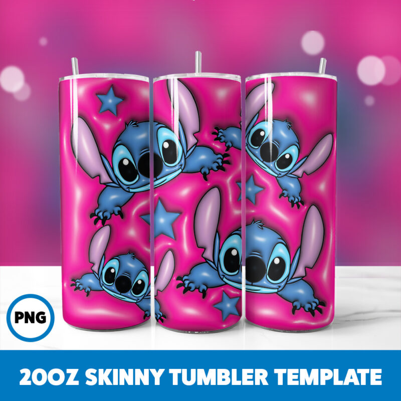 3D Inflated Stitch 30 20oz Skinny Tumbler Sublimation Design