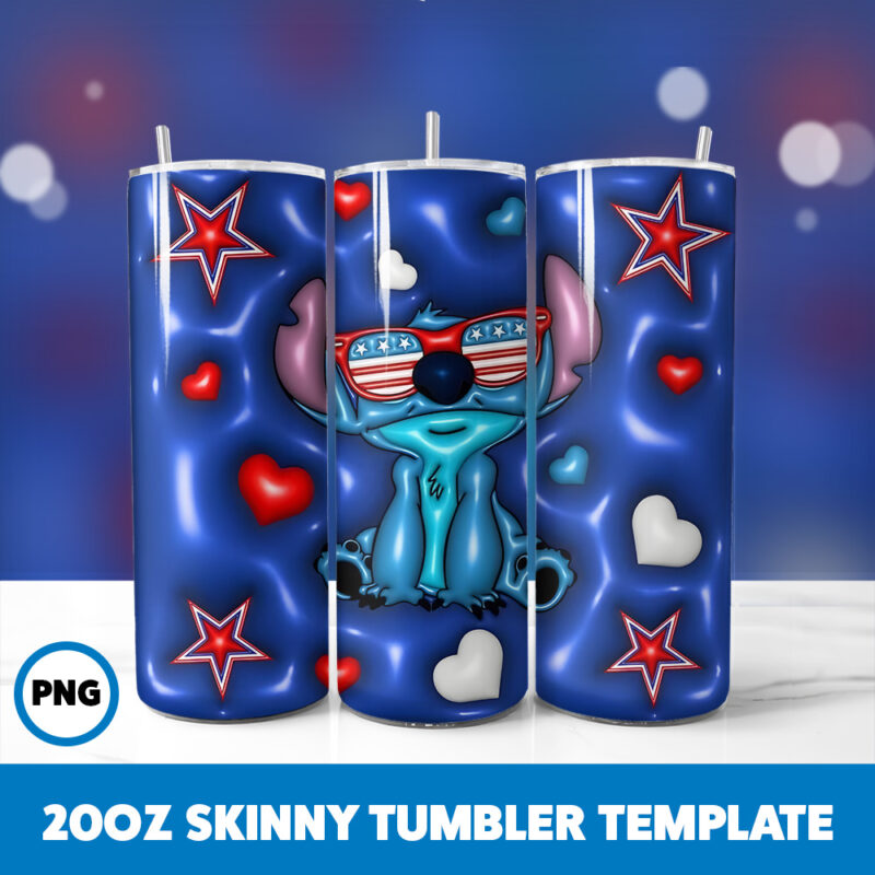 3D Inflated Stitch 31 20oz Skinny Tumbler Sublimation Design