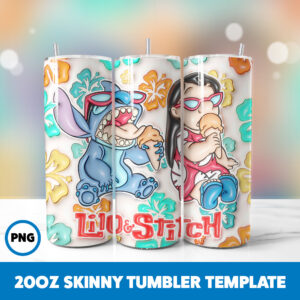 3D Inflated Stitch 33 20oz Skinny Tumbler Sublimation Design