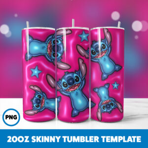 3D Inflated Stitch 34 20oz Skinny Tumbler Sublimation Design