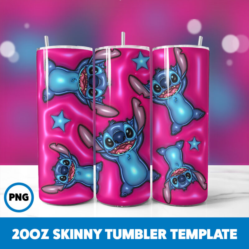 3D Inflated Stitch 34 20oz Skinny Tumbler Sublimation Design