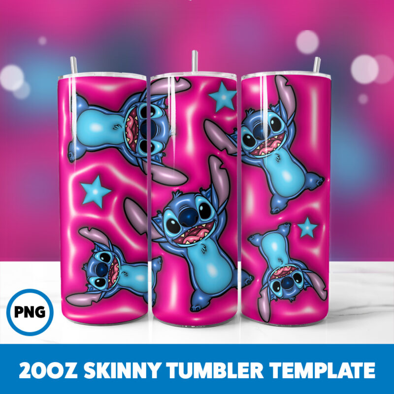 3D Inflated Stitch 35 20oz Skinny Tumbler Sublimation Design