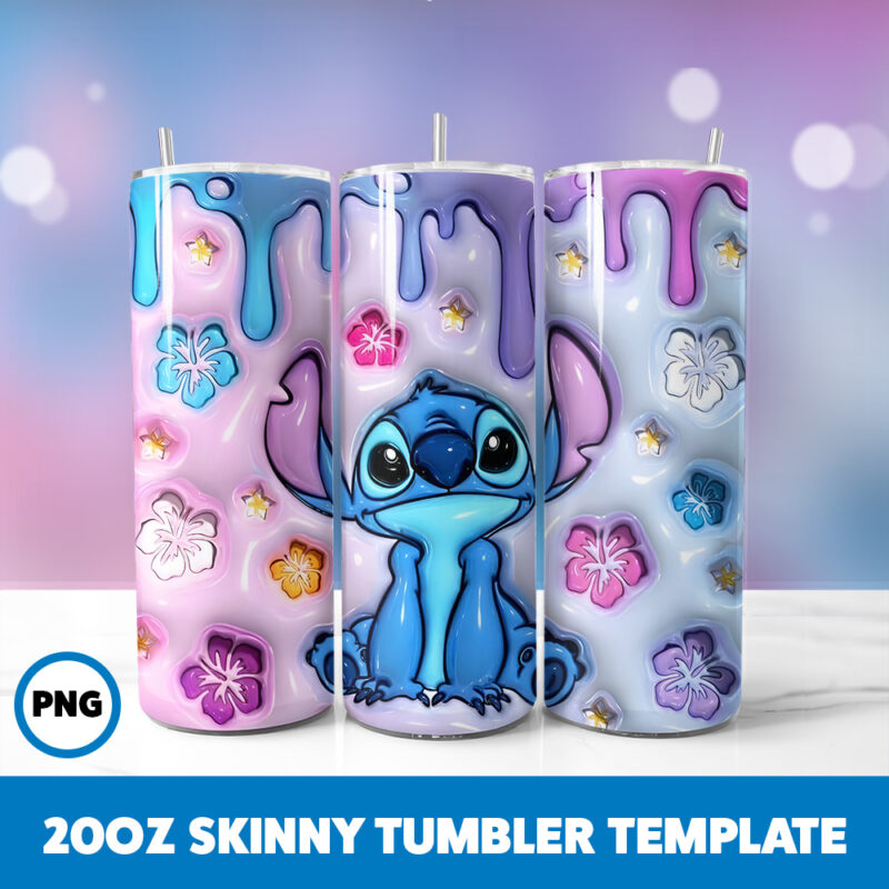 3D Inflated Stitch 36 20oz Skinny Tumbler Sublimation Design
