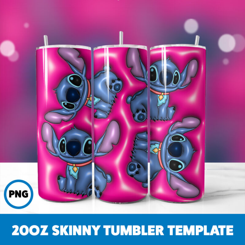 3D Inflated Stitch 37 20oz Skinny Tumbler Sublimation Design