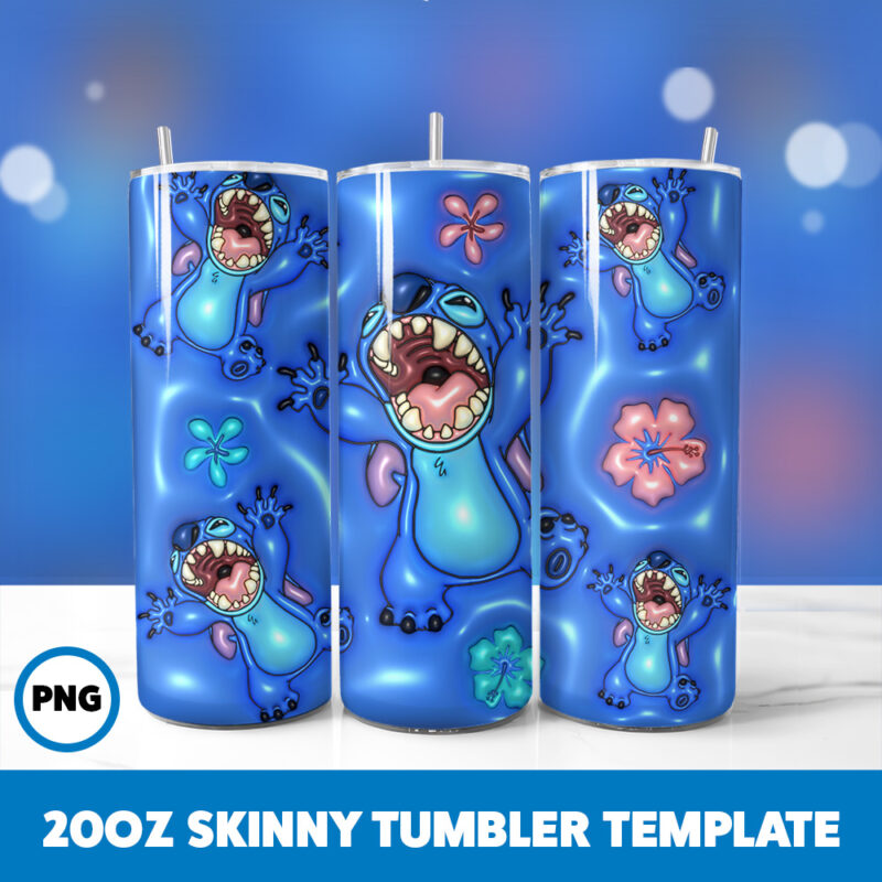 3D Inflated Stitch 40 20oz Skinny Tumbler Sublimation Design