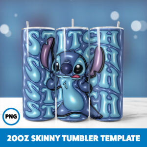 3D Inflated Stitch 41 20oz Skinny Tumbler Sublimation Design