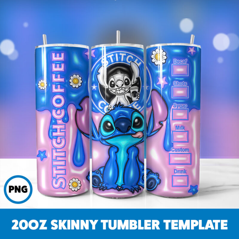 3D Inflated Stitch 42 20oz Skinny Tumbler Sublimation Design